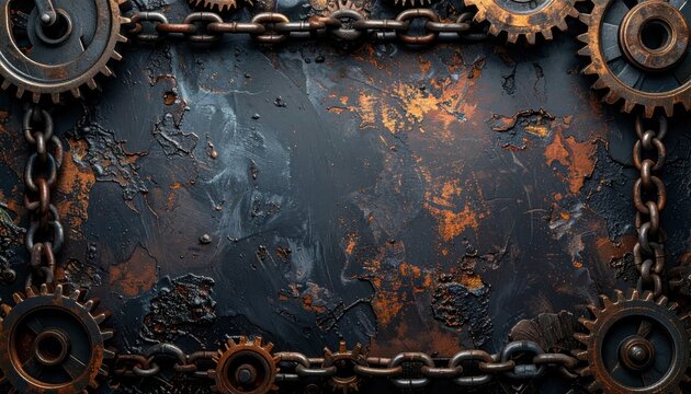 Industrial Rust and Gears with Chains Texture.