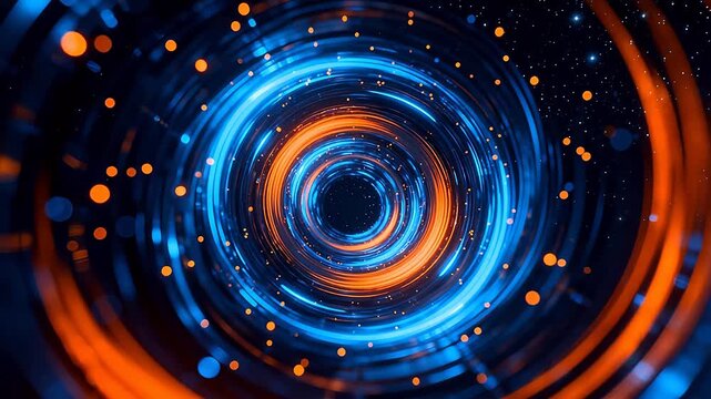 Abstract spiral tunnel with glowing rings