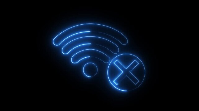 no signal WIFI internet icon animation glowing neon cross broadband no wireless cancel network signal computer and mobile phone wrong network sign symbol