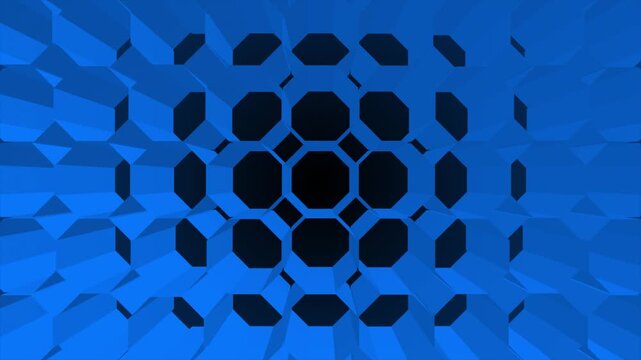 Royal blue color multiple wiggling octagonal shapes 3d honey comb design dark geometrical background