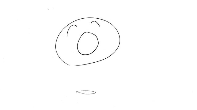 Hand-drawn 2D animation of a cute bouncing ball changing facial expressions, isolated on white background. Traditional pencil sketch cartoon character loop.