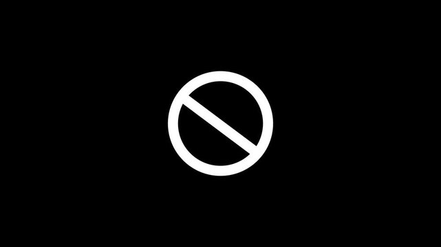 Warning, stop or no entry forbidden red circle on black background. Animation of delete, denied icon. animation 4k video