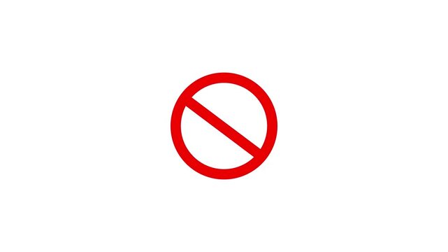 Warning, stop or no entry forbidden red circle on black background. Animation of delete, denied icon. animation 4k video