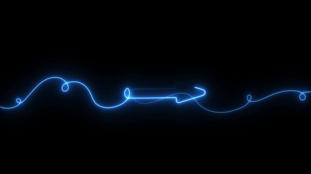 Glowing Neon Right Direction Arrow with Continuous Line Path on Black Background, Futuristic Forward Navigation Symbol, Minimal Line Art Motion Graphic, Seamless 4K Loop Animation, Digital Technology