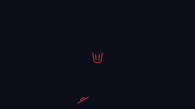 Minimalist trash can animation, red outline deleting symbol on dark 4k background, delete remove