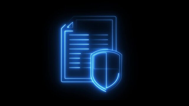 glowing neon Document protection icon on black background. document security icon for digital protection concepts. Secure document icon animation. Confidential information and animation 4k video