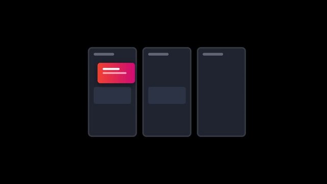 Minimalist ui interface animation with pulsing notification card and smooth mobile app layout transition 4k