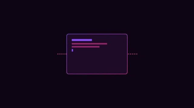 Minimalist ui interface loading animation with neon progress bar and text box for digital technology and software development projects 4k