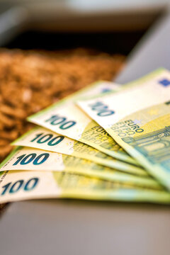 Polish zloty bills on wood pellets