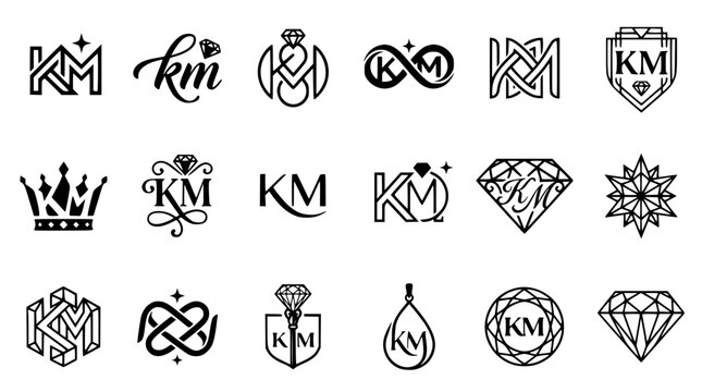 Luxury KM Letter Jewelry Logo Vector Set Elegant Monogram Branding Templates