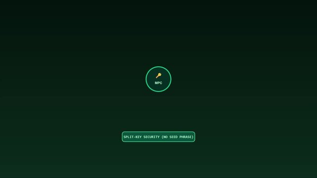 Mpc split-key security interface animation: cryptocurrency wallet protection and decentralized private key management technology 4k