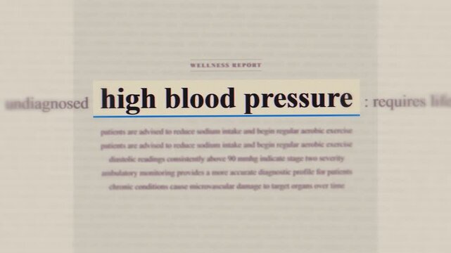 High blood pressure archival medical records text montage, retro hypertension public health crisis stop motion