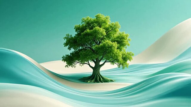 Surreal tree on flowing fabric