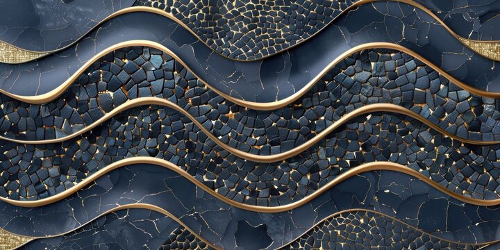 Waves of dark stone and gold trim create an elegant rhythmic pattern on the surface.