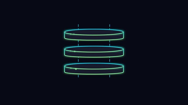 Neon database server animation: digital data storage and cloud computing concept 4k