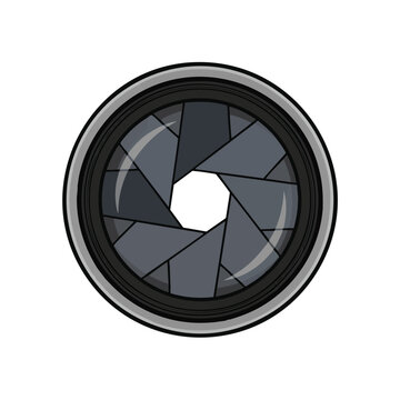 Circular Aperture Blade Mechanism Abstract Design with Dark Blue and Gray Tones and Metallic Outer Ring