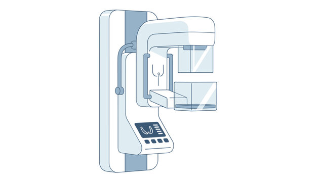 Modern digital mammography machine used in clinics for breast cancer screening and medical imaging diagnostics.