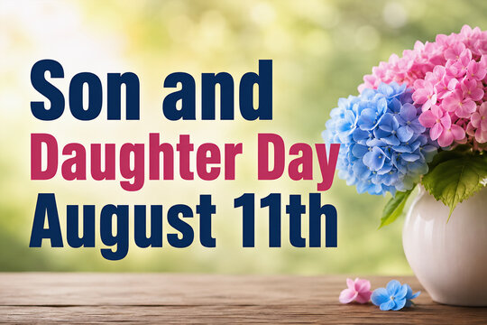Son and Daughter Day August 11th Greeting Card with Hydrangea Flowers