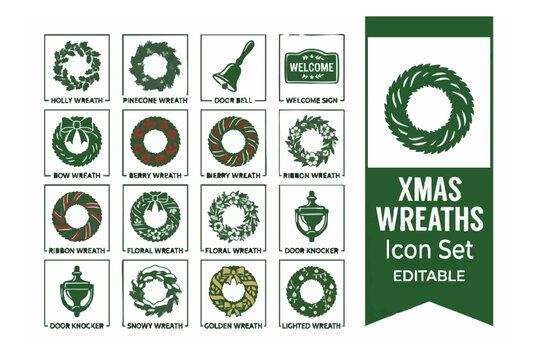 Collection of Festive Christmas Wreath Icons and Illustrations for Holiday Design Projects