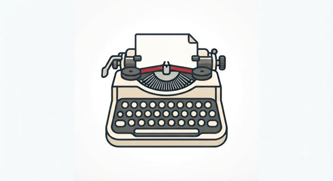 Vintage Typewriter Vector Illustration with Paper Sheet Isolated on White Background