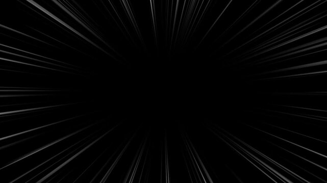 Bright anime speed lines animation on black background.Comic Radial Light Speed ​​Lines.
Anime speed line moves attack effects explosion of light.4K seamless loop animation for anime action scenes.