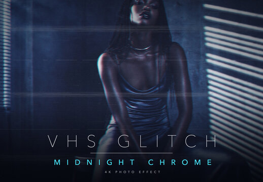 Retro VHS Glitch Photo Effect Template - Midnight Steel Blue Cinematic 90s Analog Subtle Camcorder Movie Look