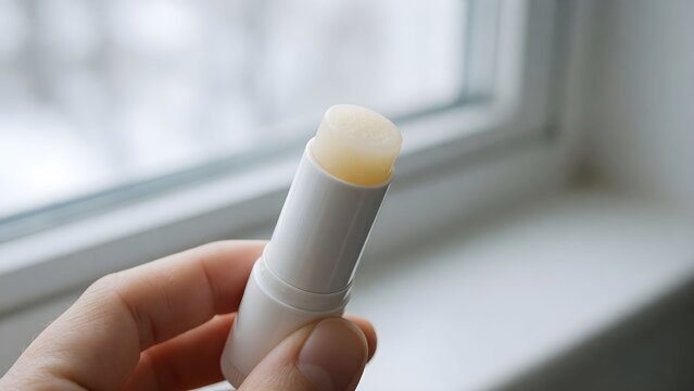 Hand holding cream deodorant near bright window with natural light