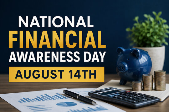 National Financial Awareness Day August 14th Concept with Piggy Bank