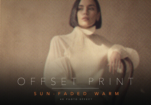 Sun-Faded Vintage Offset Print Photo Effect Template - Warm Retro Halftone Poster Look, Burnt Orange Ink on Aged Paper