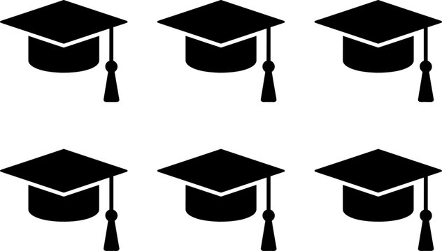 Graduation Cap Solid Glyph Icon Set Featuring Mortarboard Hats with Tassels for Academic Degrees Education Ceremonies Schools and University Graphic Designs