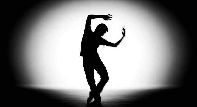 Expressive Dancer Silhouette In Spotlight Creating Dramatic Artistic Monochrome Studio Performance Image