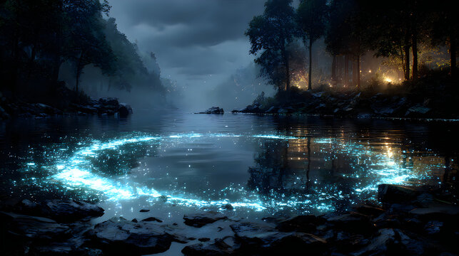 Majestic aerial rainforest flowing river crystal whirlpool scenic wilderness Image illustration