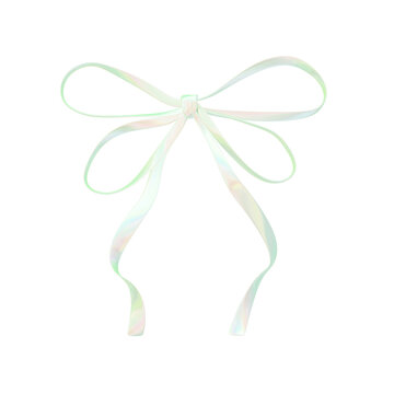 Aurora Pastel Holographic Collection - Flowing Ribbon Bow Set - Green Ribbon Bow - Transparent 3D PNG