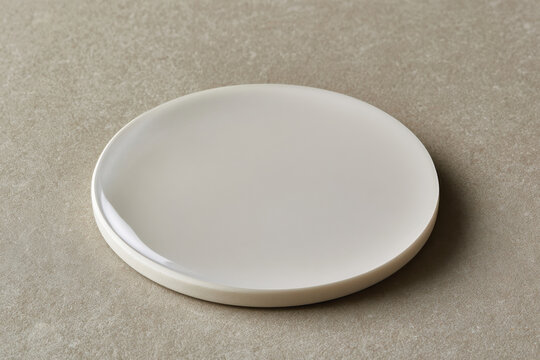 A plain round plate featuring a glossy surface, showcasing simplicity and elegance, ideal for both contemporary dining setups and artistic food presentations.