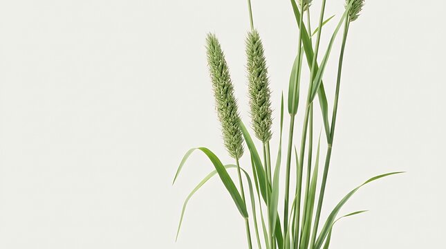 3D render of a delicate and detailed botanical image of Timothy grass (Phleum pratense) showcasing its characteristic cylindrical flower spike and slender green leaves for spring concepts Timothy