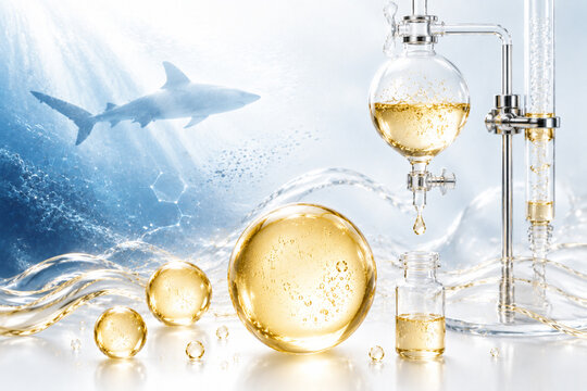 Beauty product image featuring squalane extracted from deep-sea sharks