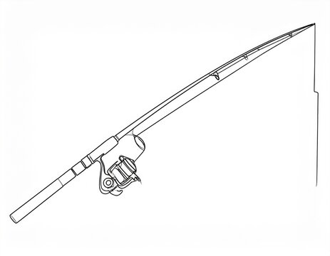 Delicate line sketch of a fishing rod and spinning reel