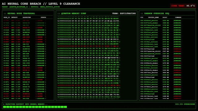 AI Neural Core Breach Quantum Mainframe Hacking Animation.