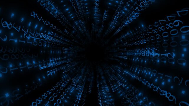 Royal blue color digital 3d tunnel big data binary code matrix hi-tech design seamless dark technology background