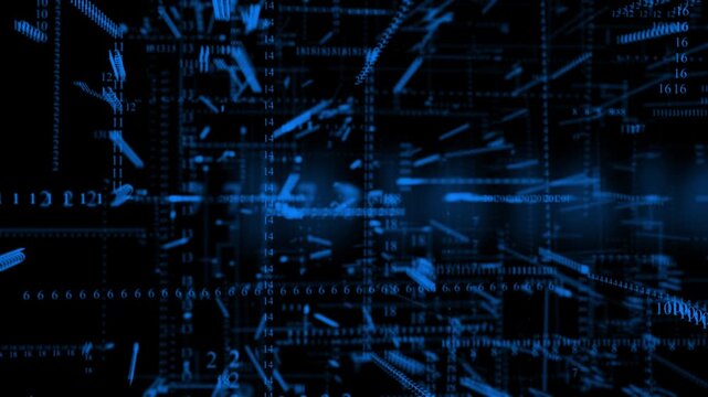Royal blue color 3d digital data flow big data binary code matrix hi-tech design seamless dark technology background