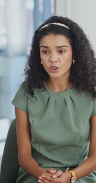Business, woman and talking in office for therapy, support and mental health for workplace stress. EAP, person and discussion with therapist for counseling, conflict resolution and wellness coaching