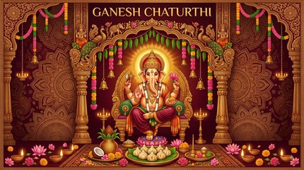 Obraz premium Lord Ganesha , Ganesh festival illustration of Lord Ganpati background for Ganesh Chaturthi festival of India