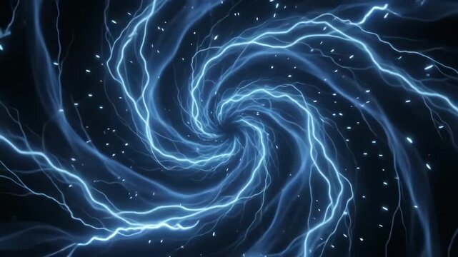 Seamless looping motion of an electric blue lightning energy swirl with dynamic crackling pulses and futuristic glowing sparks in a dark void