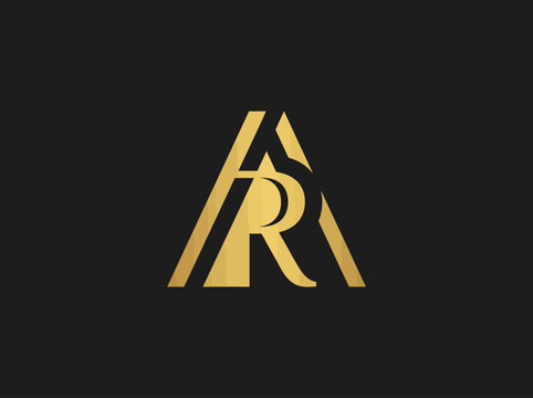 Elegant Golden Initials AR Intertwined On Black Background Logo