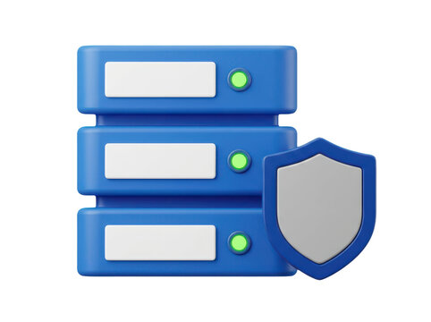 Data server rack with security shield icon security protection
