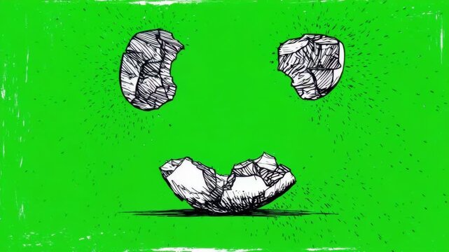 Cracked Sphere Exploding into Fragments on Green Screen Seamless Loop Animated