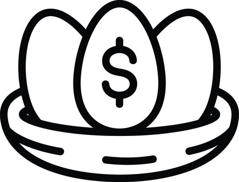 Minimalist graphic icon of a nest filled with eggs featuring a dollar sign for finance, investment