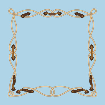 Western rope frame with spurs on a blue background