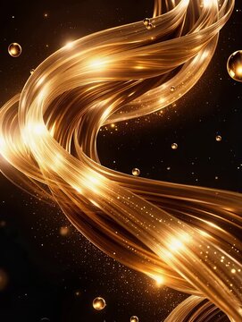 Abstract flowing golden light waves with glowing particles creating luxurious elegant background design