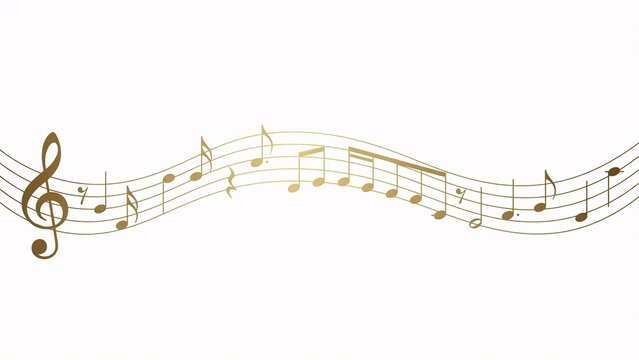 Gold treble clef and musical notes on wavy staff lines